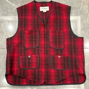 VINTAGE LL Bean Vest Men Medium Red Buffalo Plaid Wool Blend Hunting Zip USA VTG